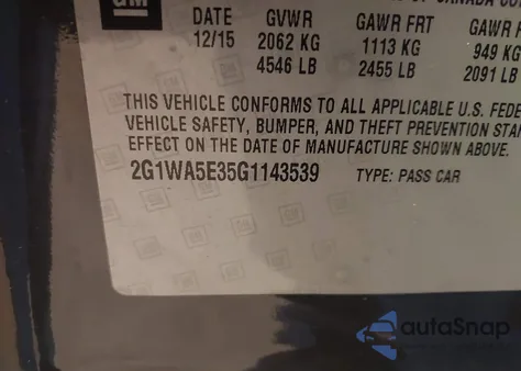 2016 Chevrolet Impala Limited Ls из США, поврежденный, VIN 2G1WA5E35G1143539